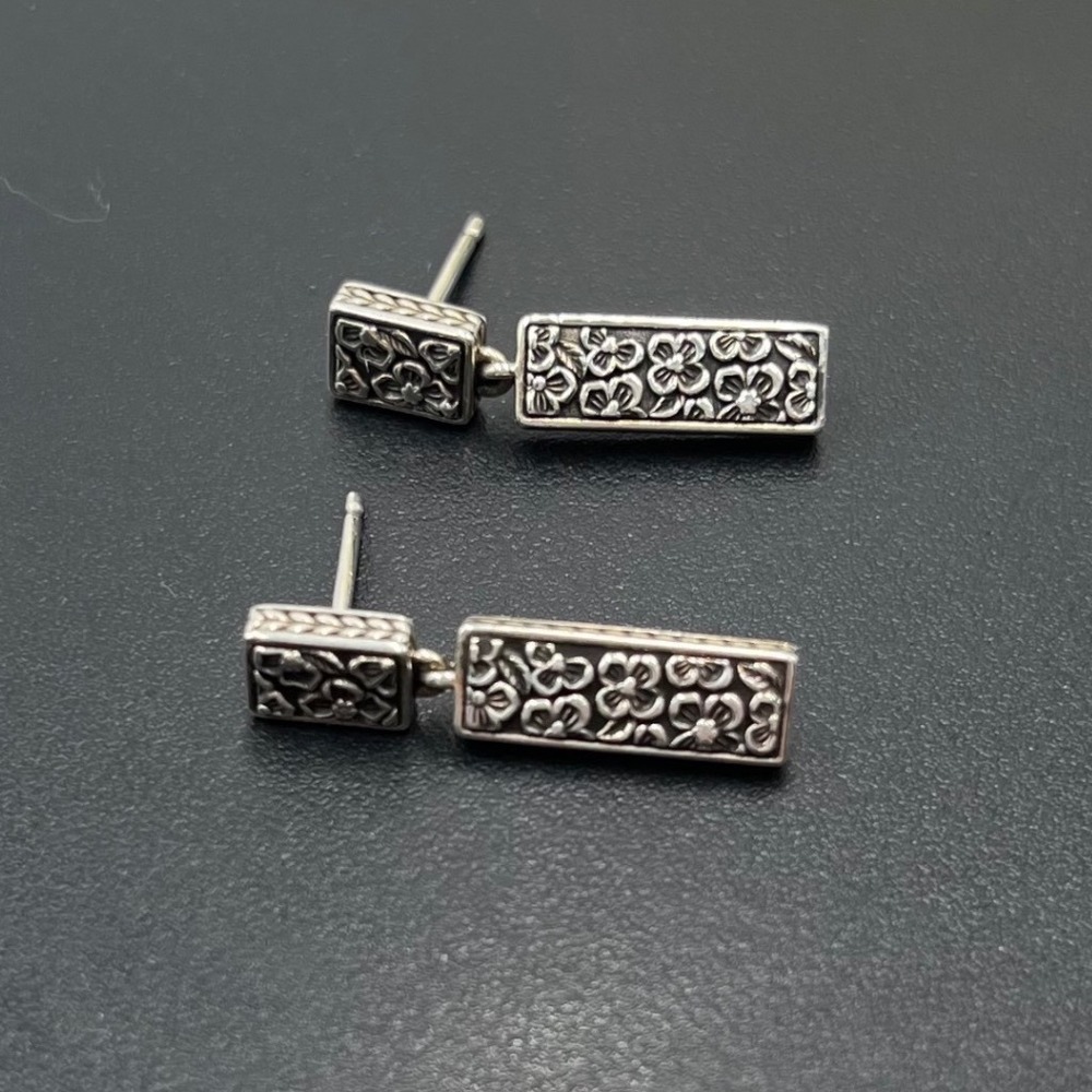 JAI by John Hardy Sterling Silver Floral Sukothai Scroll Two Drop Earrings